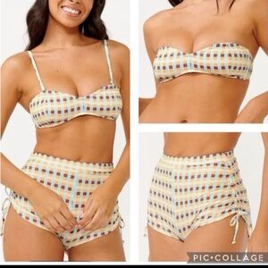 RIPCURL LOTTIE CHECK BANDEAU BIKINI TOP & BIKINI BOTTOM, XS
